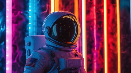Poster - Space astronaut surrounded by neon lights