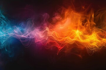 Wall Mural - Abstract digital art with glowing blue and orange smoke waves.