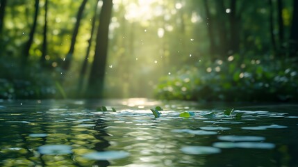 Wall Mural - Sunlight Filtering Through Trees Onto a Still Pond