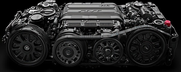Poster - A Detailed Close-Up of a Black Automotive Engine with Visible Components