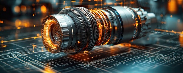 Poster - Close-up of a complex metallic gear system with intricate details