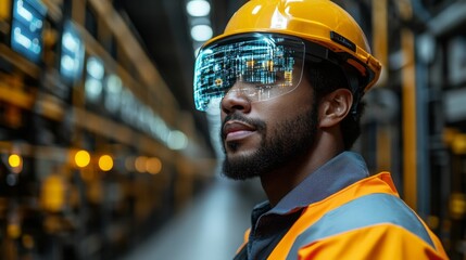 Poster - AI-driven holographic supervisors enhancing worker safety in an advanced facility at night