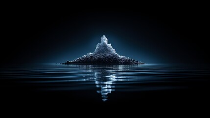 Poster - Illuminating contrast  a white iceberg silhouette against a deep blue ocean background