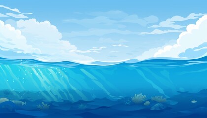 Poster - Minimalist iceberg illustration in sky blue water with clean lines and white iceberg form