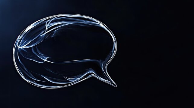 Delicate silver outline around a minimalist speech bubble on a dark blue background, ideal for luxury ads.