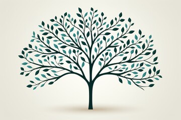 Poster - Elegant emerald green tree silhouette with simple lines against a clean background