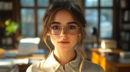 Poster - Virtual assistant avatars displayed through augmented reality glasses in a modern library setting