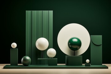 Poster - Creating an abstract space with geometric shapes in emerald tones and light shadows for depth