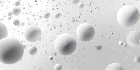 Poster - floating spheres: abstract macro photography of white spheres in liquid