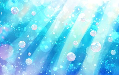 Poster - A vibrant underwater light scene featuring bubbles and shimmering rays in a tranquil blue setting, capturing the essence of aquatic serenity