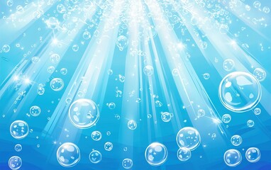 Poster - Bubbles rise in clear water illuminated by sunlight, creating a tranquil atmosphere beneath the ocean's surface