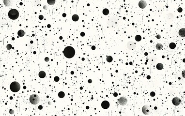 Poster - Abstract pattern of black and white circular shapes scattered across a light background creates a visually striking design