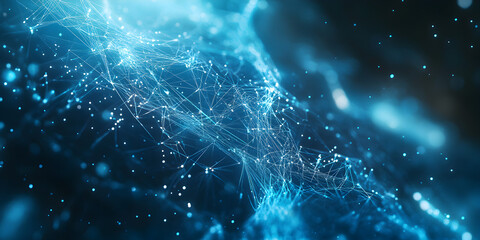 Poster - abstract blue network: glowing connections and data streams form an intricate, ethereal network, evo