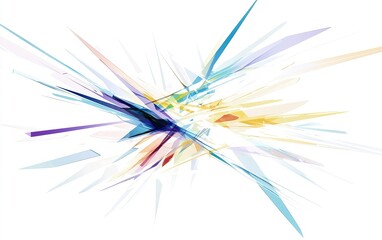 Poster - Abstract geometric shapes create a dynamic, colorful composition, showcasing vibrant lines and angles against a white background