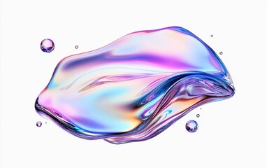 Poster - Abstract colorful liquid shape with glossy surface and bubbles isolated on a white background