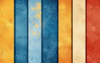 Poster - Abstract composition of colorful vertical stripes in blue, orange, and beige tones on a textured background