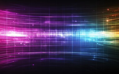 Poster - Vibrant abstract light waves in a spectrum of colors against a dark background creating a dynamic visual experience
