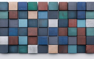 Poster - Colorful wooden blocks arranged in a modern pattern showcasing various hues and textures in minimalist design