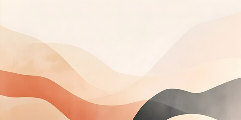 Poster - Serene Abstract Landscape: Soft, flowing waves of peach, beige, and charcoal grey create a calming and minimalist abstract landscape. Perfect for wellness, beauty, and design projects. 