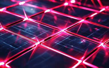 Poster - Close-up view of a futuristic grid pattern illuminated by vibrant pink light in a high-tech environment showcasing modern design