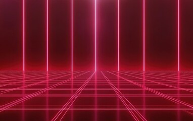 Poster - A vibrant neon grid creates a futuristic atmosphere with glowing pink lines and a dark background