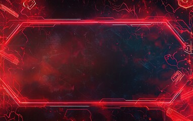 Poster - Abstract red digital frame with glowing elements and a dark background suitable for technology themed designs