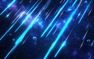 Poster - A breathtaking display of meteor showers illuminating a starry night sky over distant planets