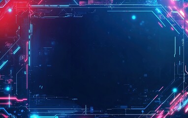 Poster - Futuristic digital frame with glowing blue and red lines, ideal for technology backgrounds and presentations