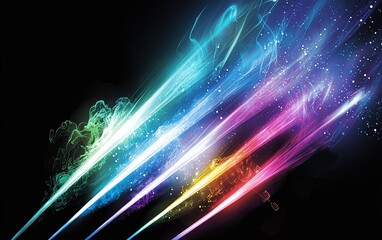 Poster - Colorful light streaks radiating against a black background, creating a dynamic and vibrant visual effect in an abstract design