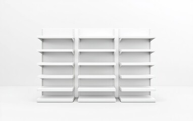 Poster - Modern white shelving unit with multiple shelves for displaying items in a minimalist setting