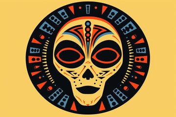 Poster - Minimalistic alien design featuring simple shapes and colors against a clean white background