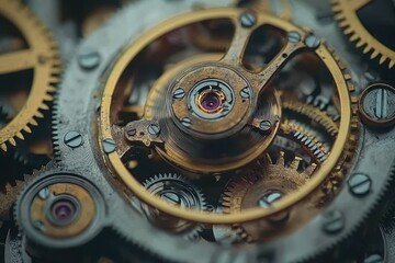 Poster - Close-up of intricate clockwork mechanism with gears and cogs.
