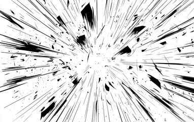 Aufkleber - Explosive black and white burst effect illustrating dynamic movement and energy in a minimalist artistic design