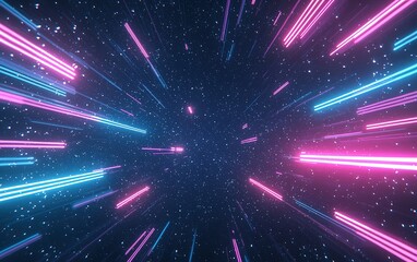Poster - Vibrant light beams streaking through a cosmic space with stars during a digital art rendering of an energetic scene