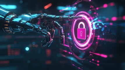 Aufkleber - Robotic Hand Activating a Digital Lock Icon