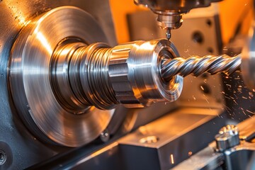 Poster - Metalworking Machine Cutting a Metal Rod with Sparks Flying