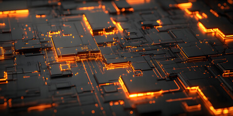 Poster - Glowing Circuitry: Abstract 3D Render of Futuristic Technology 