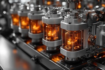 Poster - Close-up of Glowing Glass Tubes in a Complex Machine