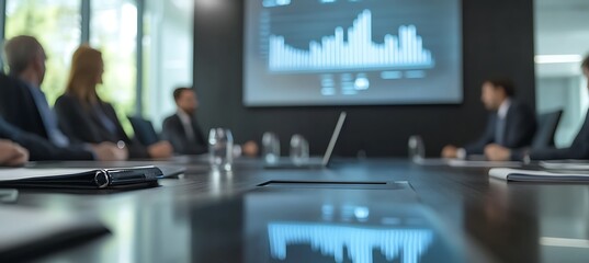 Poster - A dynamic image of a business presentation with a focus on a large screen displaying a bar graph