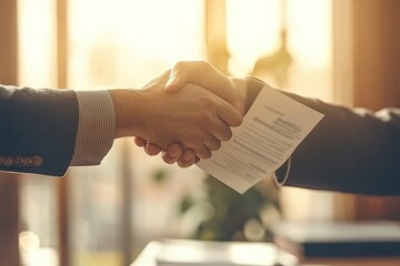 Poster - Handshake Agreement with Document in Office Setting