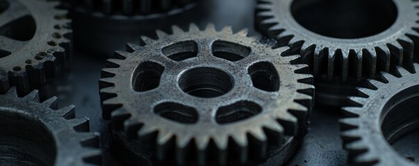 Poster - Close-up of Interlocking Metal Gears with Detailed Texture