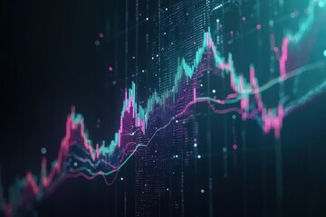 Aufkleber - Abstract Digital Data Visualization with Fluctuating Lines and Glowing Dots