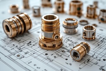 Poster - Metal Components Scattered on a Technical Drawing