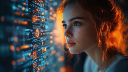 Poster - Holographic AI instructors engage students in a futuristic learning environment at a tech institute