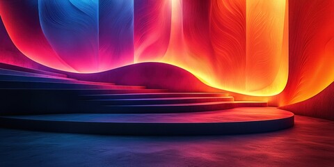 Poster - Abstract Colorful Background with Curved Steps and Glowing Walls