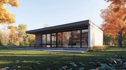 Poster - Modern house surrounded by greenery, showcasing sleek design and natural integration.