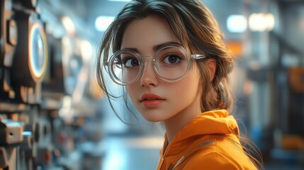 Poster - Virtual assistant avatars using augmented reality glasses in a futuristic tech environment