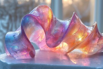 Aufkleber - Abstract Glass Sculpture with Iridescent and Cracked Surface