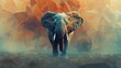 © tono boys - A low-poly rendering of an elephant in a misty setting with a geometric background.