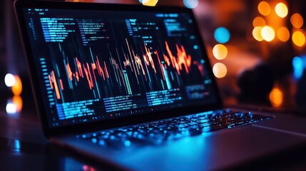 Poster - Laptop displaying audio waveform for podcast transcription with text and sound representation